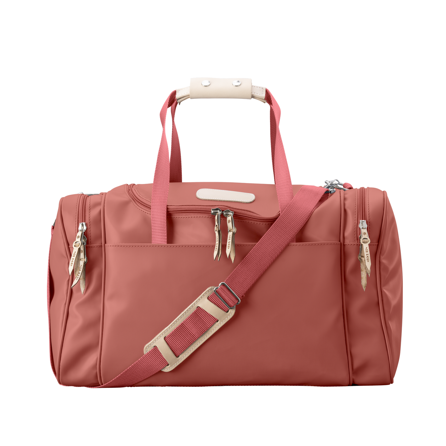 Medium Square Duffel - Coral Coated Canvas Front Angle in Color 'Coral Coated Canvas'