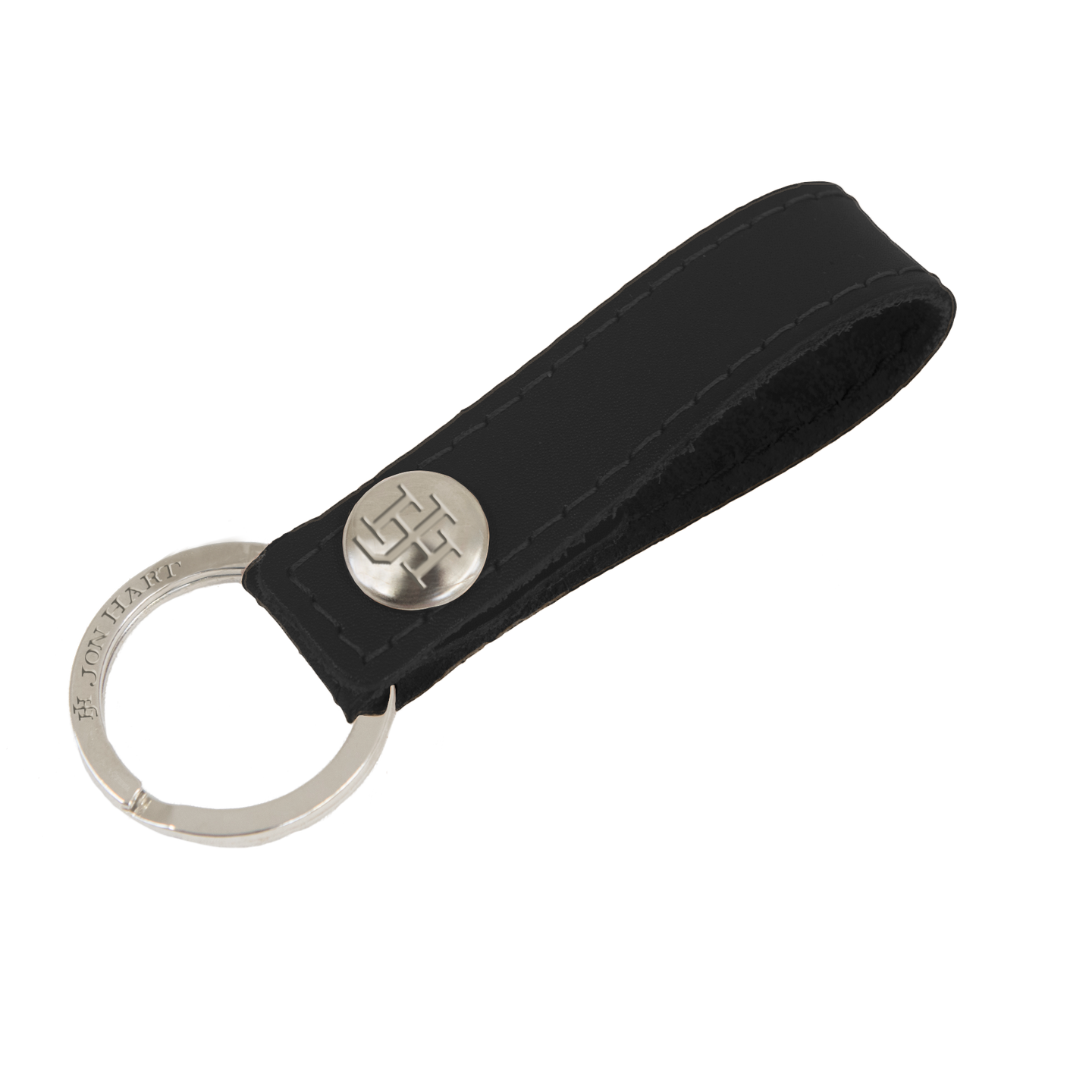 Key Ring - Black Leather Front Angle in Color 'Black Leather'