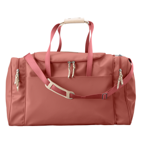 Large Square Duffel - Coral Coated Canvas Front Angle in Color 'Coral Coated Canvas'