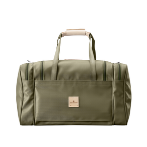 Medium Square Duffel - Moss Coated Canvas Front Angle in Color 'Moss Coated Canvas'