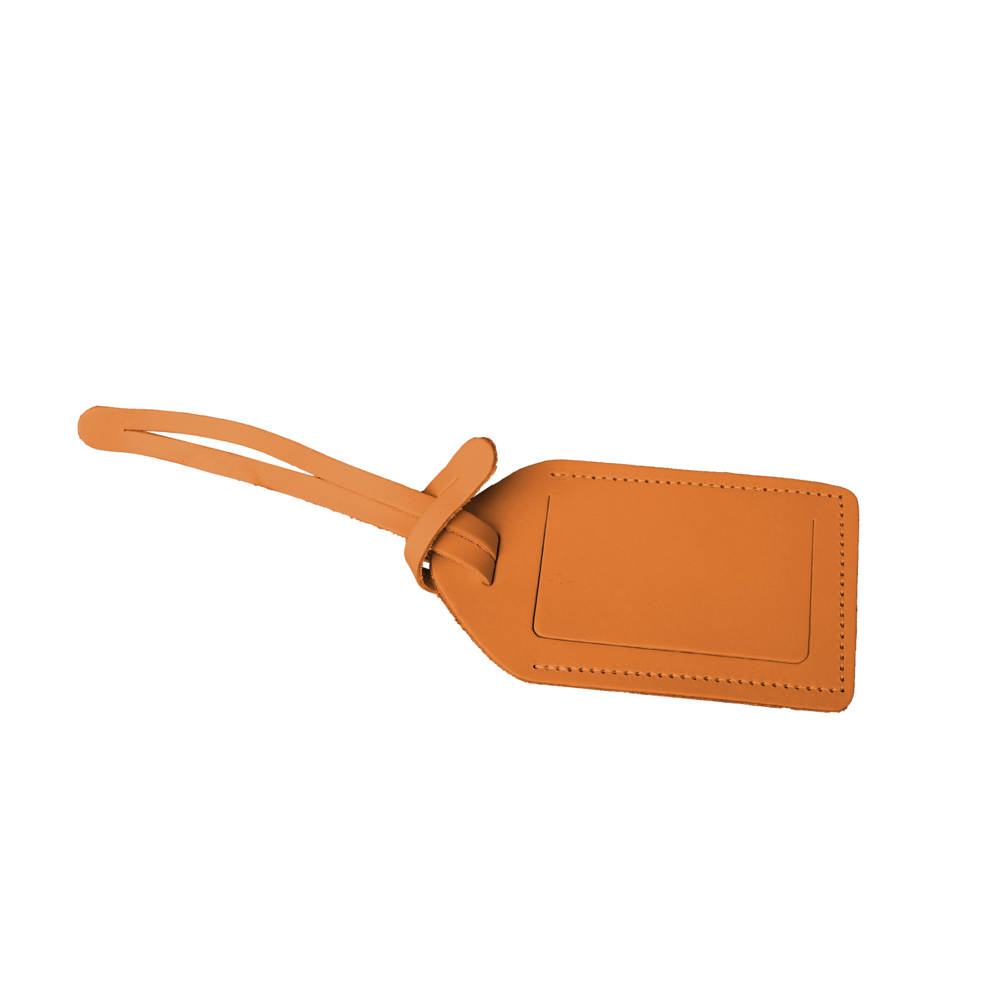 Luggage Tag - Orange Leather Front Angle in Color 'Orange Leather'