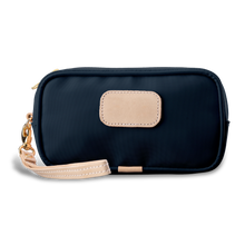 Load image into Gallery viewer, Wristlet - Navy Coated Canvas Front Angle in Color &#39;Navy Coated Canvas&#39;
