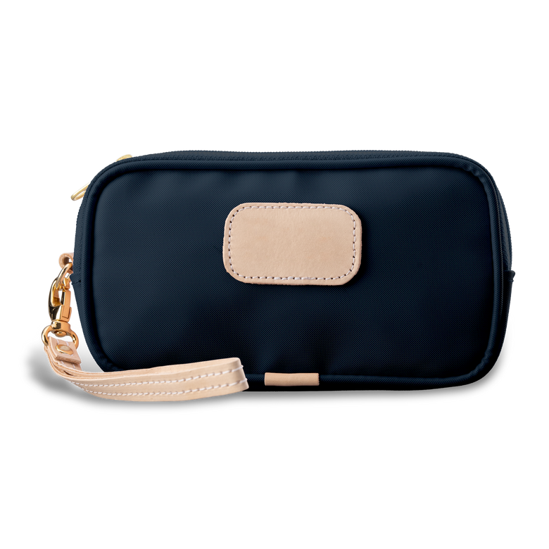 Wristlet - Navy Coated Canvas Front Angle in Color 'Navy Coated Canvas'