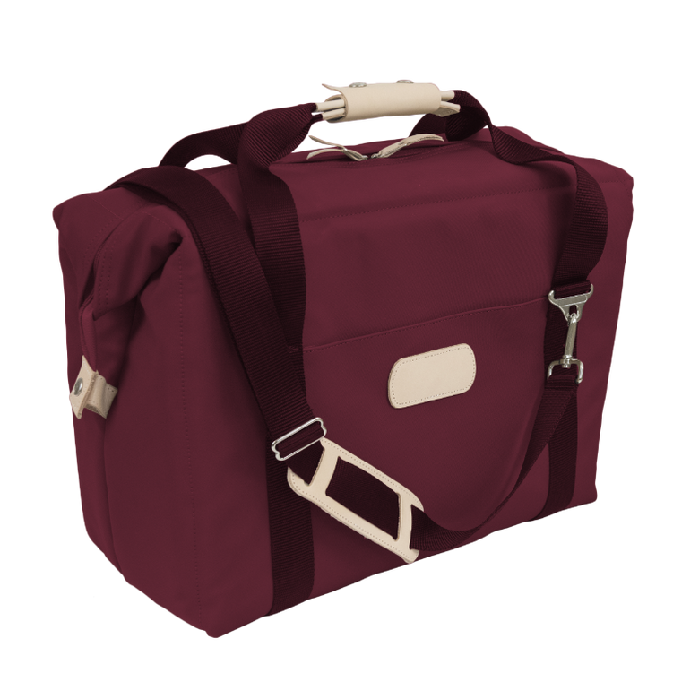 Large Cooler - Burgundy Coated Canvas Front Angle in Color 'Burgundy Coated Canvas'