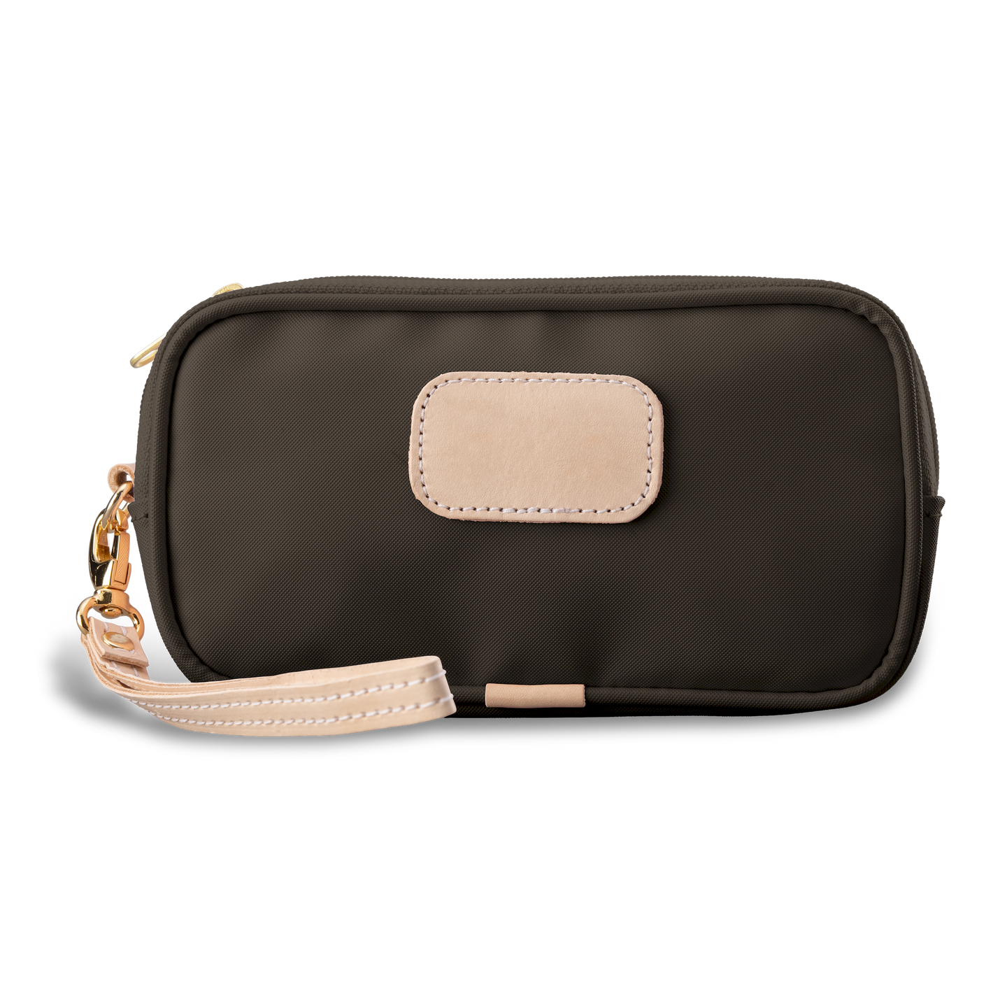 Wristlet - Espresso Coated Canvas Front Angle in Color 'Espresso Coated Canvas'