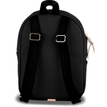 Load image into Gallery viewer, Mini Backpack - Black Coated Canvas Front Angle in Color &#39;Black Coated Canvas&#39;
