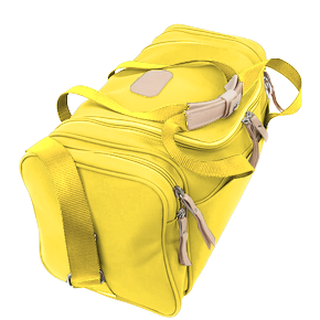 Small Square Duffel - Lemon Coated Canvas Front Angle in Color 'Lemon Coated Canvas'