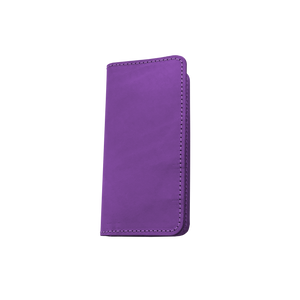 Wood Wallet - Plum Leather Front Angle in Color 'Plum Leather'