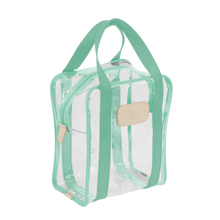 Load image into Gallery viewer, Clear Shag Bag - Mint Webbing Front Angle in Color &#39;Mint Webbing&#39;
