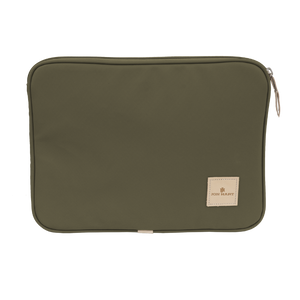 15" Computer Case - Moss Coated Canvas Front Angle in Color 'Moss Coated Canvas'